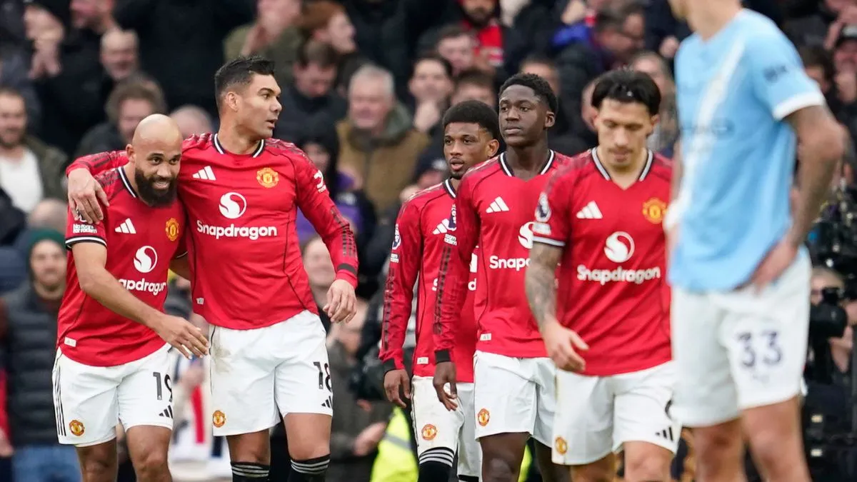 At Old Trafford, Manchester United overwhelms Manchester City to advance to the top four of the Premier League standings.